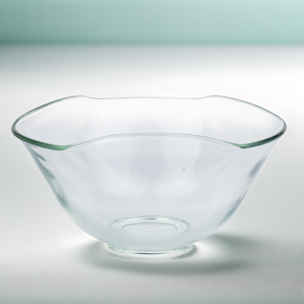 Clear Glass Bowl with Wavy Rim - Green-Tinted Edges