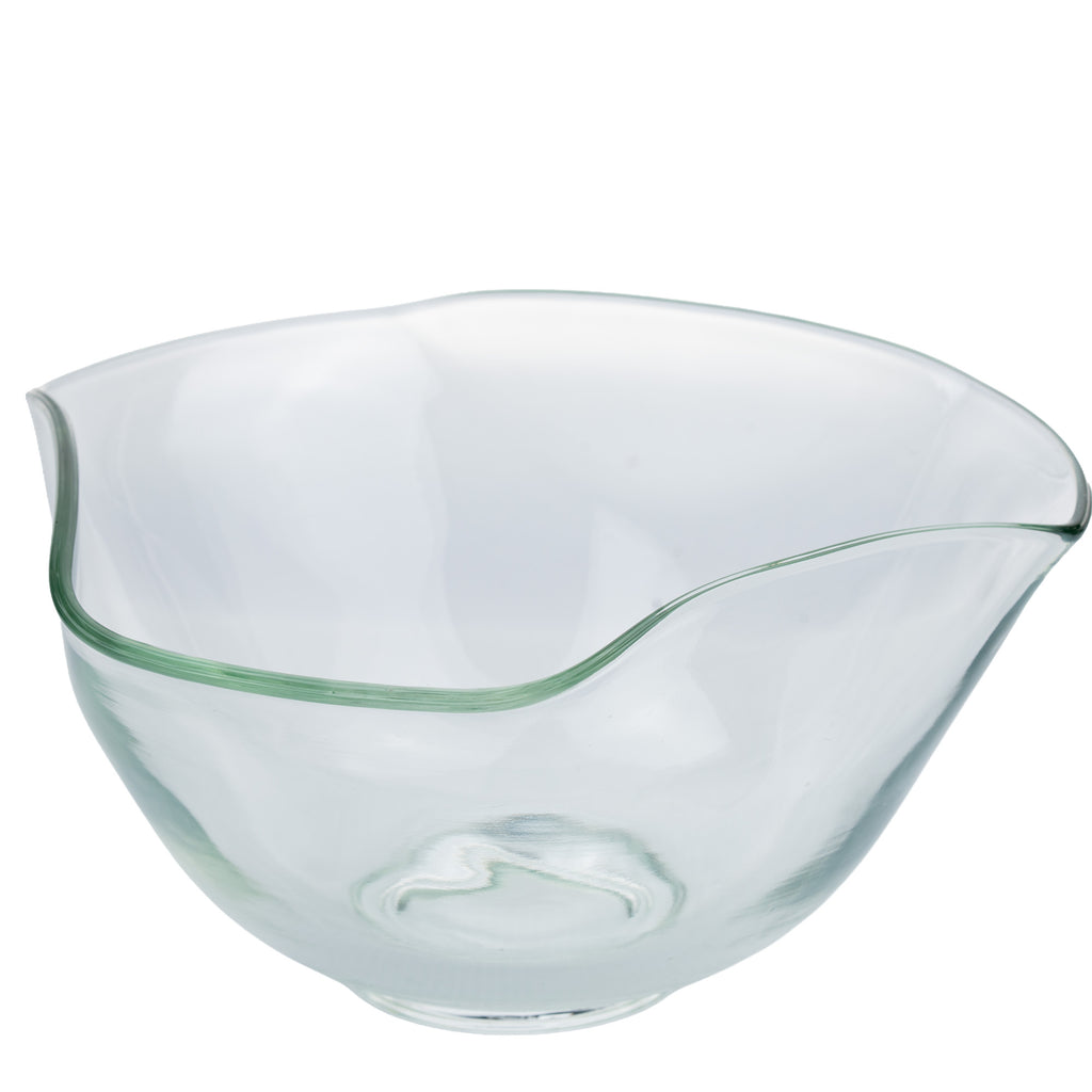 Clear Glass Bowl with Wavy Rim - Green-Tinted Edges