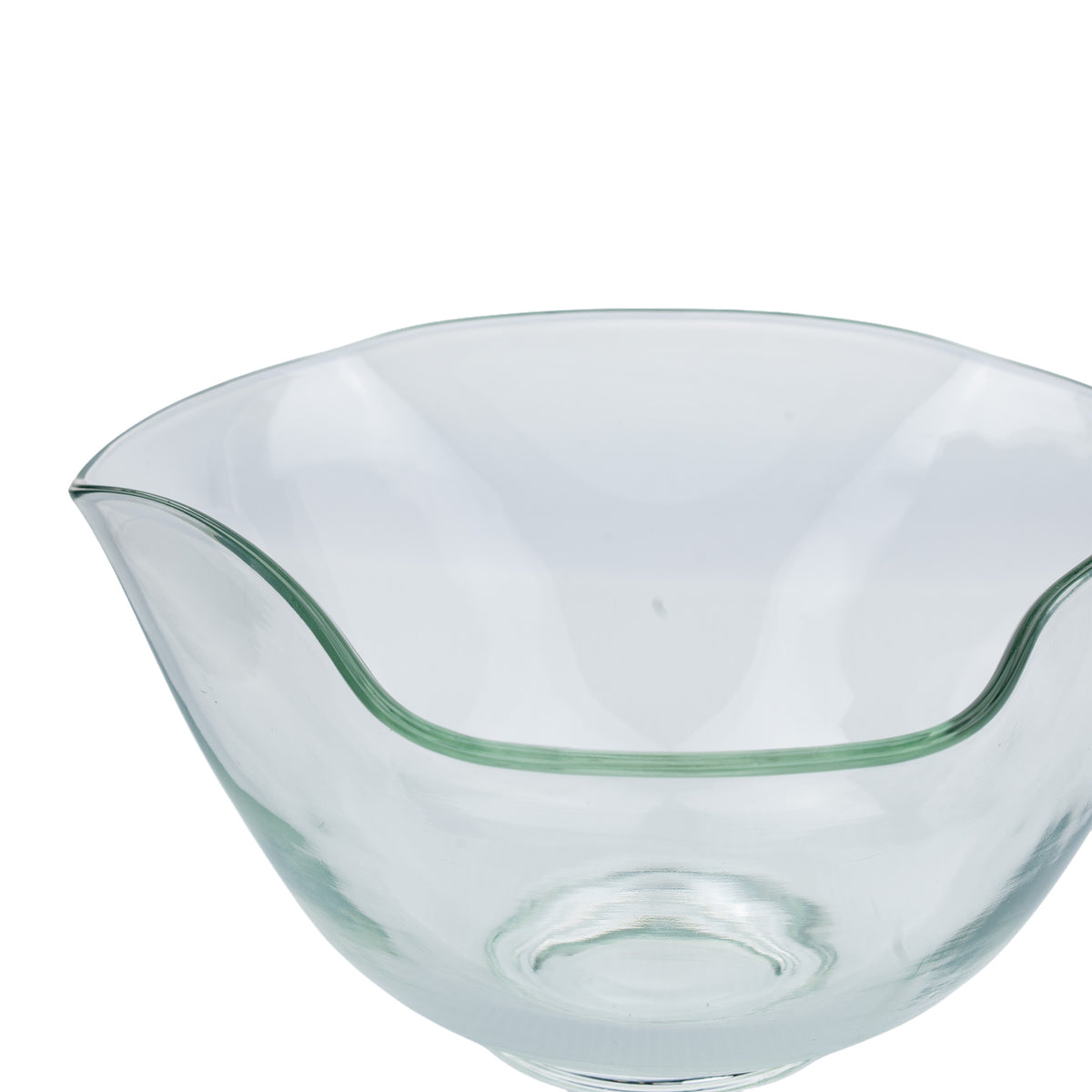 Clear Glass Bowl with Wavy Rim - Green-Tinted Edges