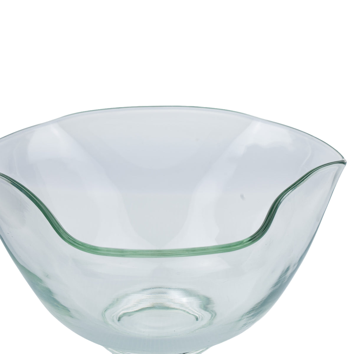 Clear Glass Bowl with Wavy Rim - Green-Tinted Edges