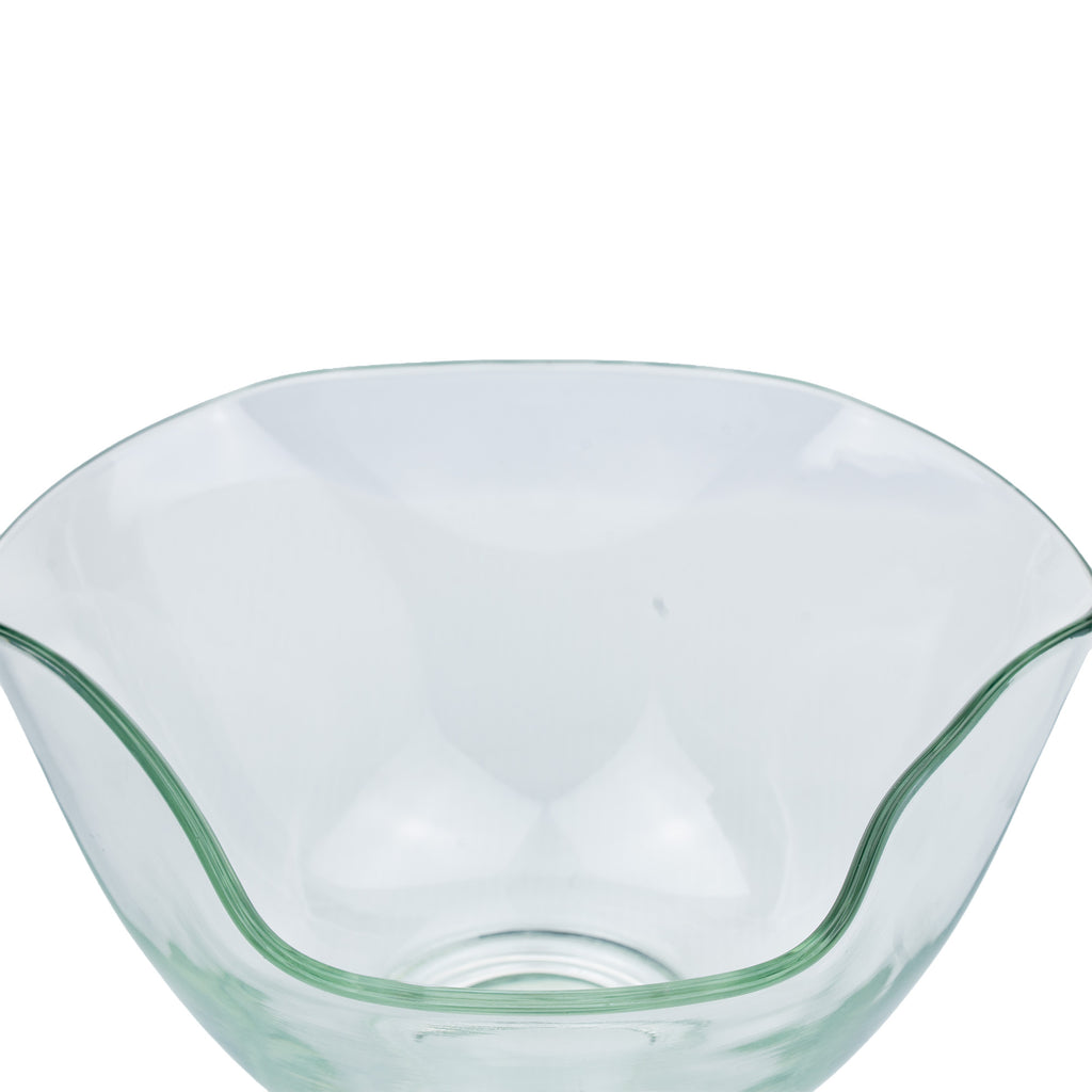 Clear Glass Bowl with Wavy Rim - Green-Tinted Edges