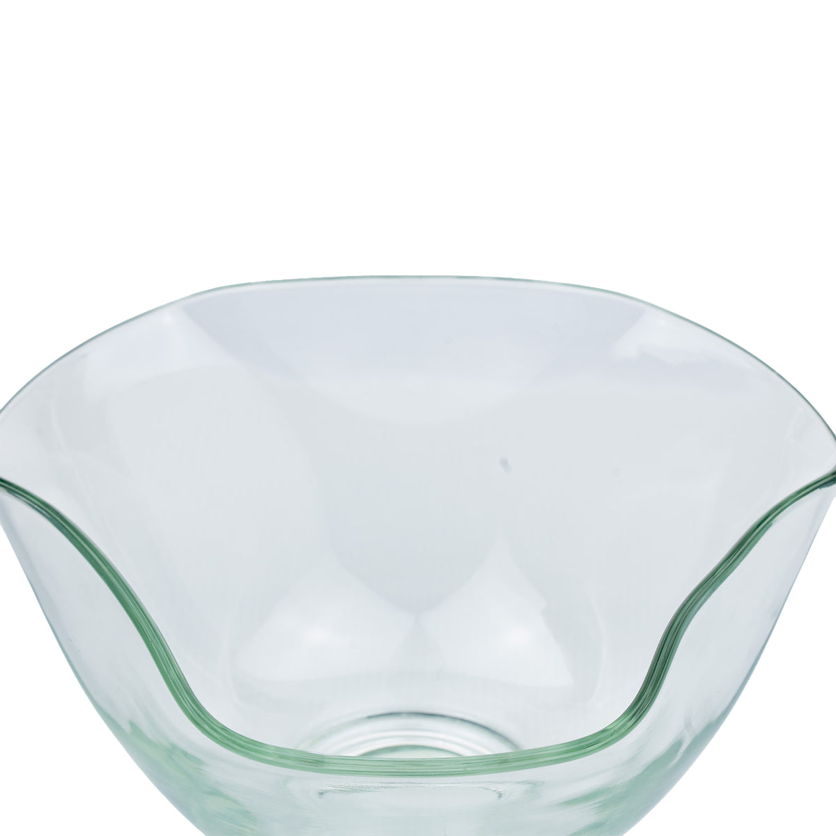 Clear Glass Bowl with Wavy Rim - Green-Tinted Edges