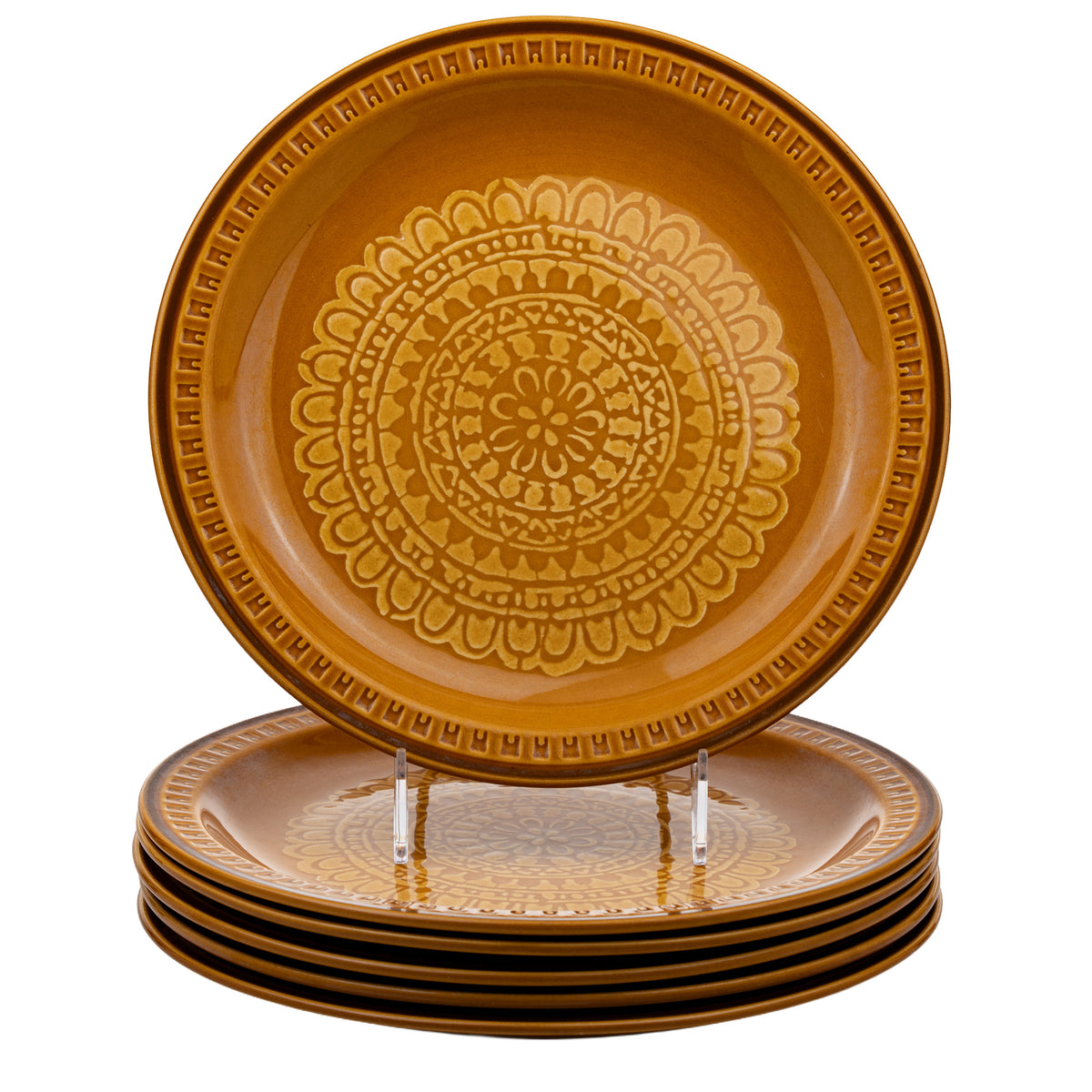 Fuji Festive Stone Tampico 1904 Plate Set - Molded Geometric Rim