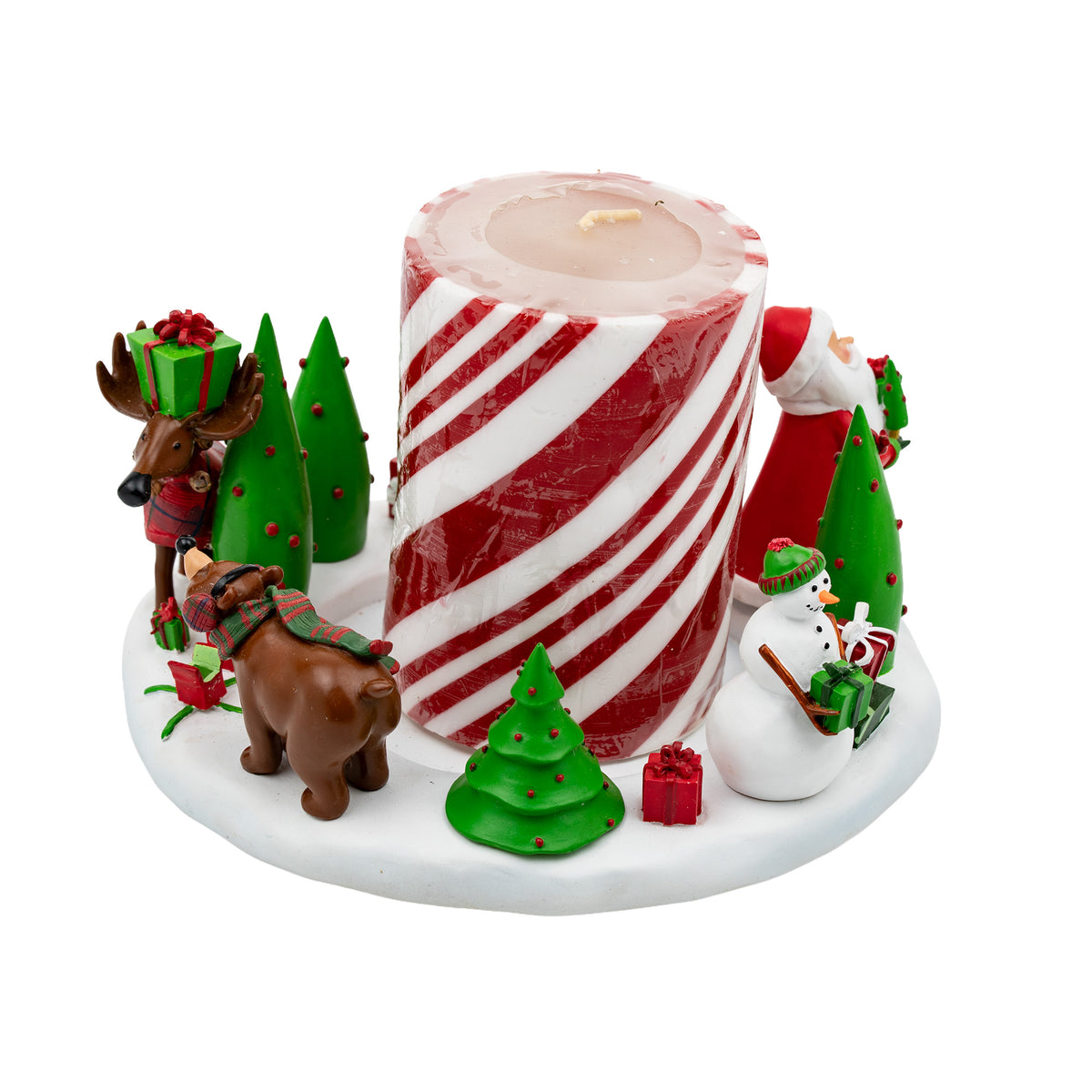 White Barn Christmas Figural Candle Ring - Candy-Cane Pillar Candle