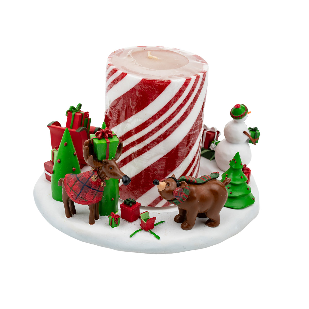 White Barn Christmas Figural Candle Ring - Candy-Cane Pillar Candle