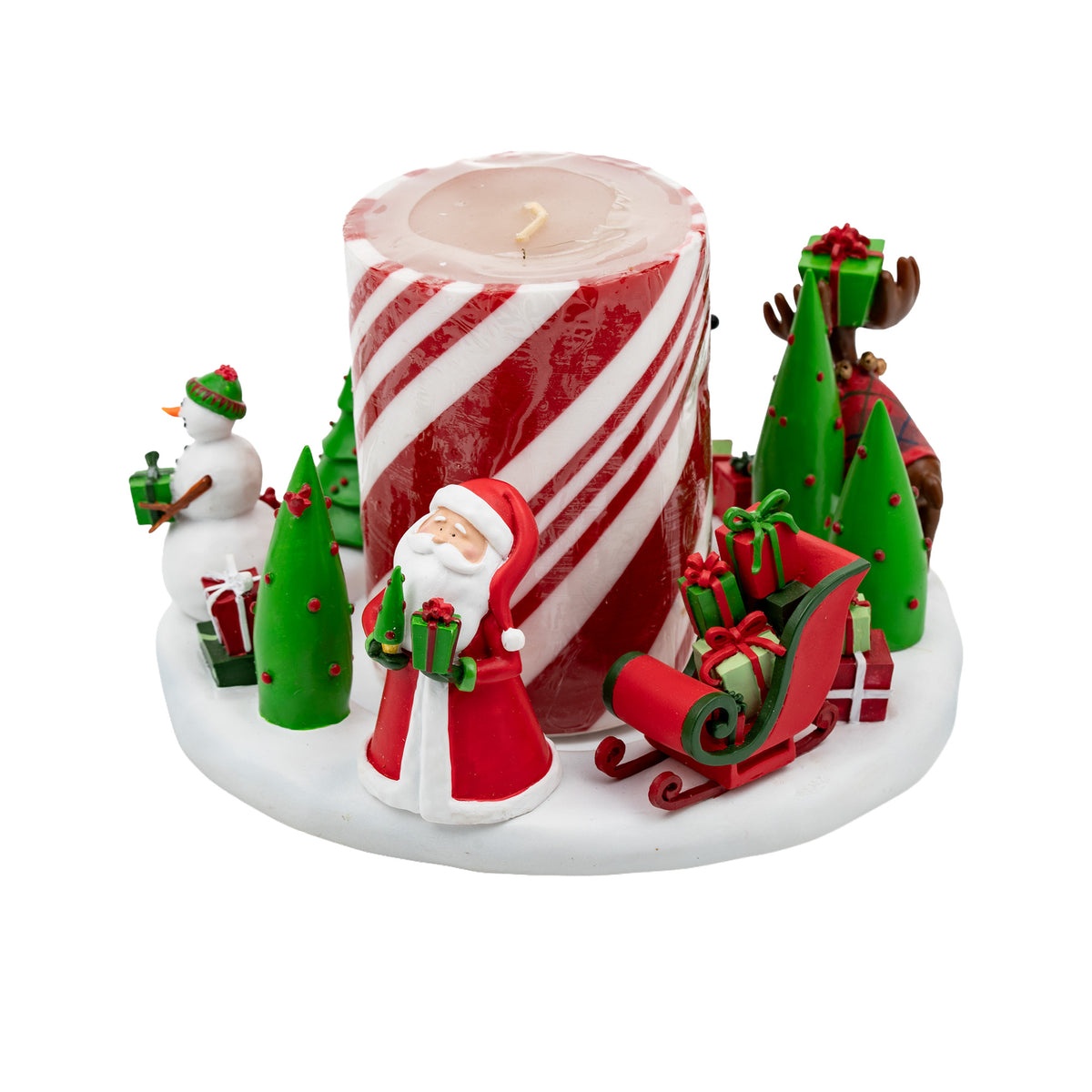 White Barn Christmas Figural Candle Ring - Candy-Cane Pillar Candle