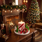 White Barn Christmas Figural Candle Ring - Candy-Cane Pillar Candle