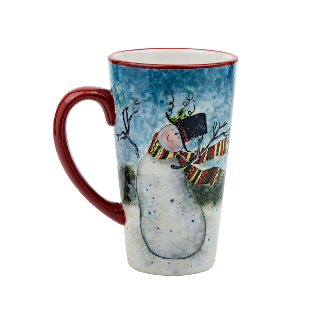Certified International Susan Winget Snowman Latte Mug - Burgundy Rim