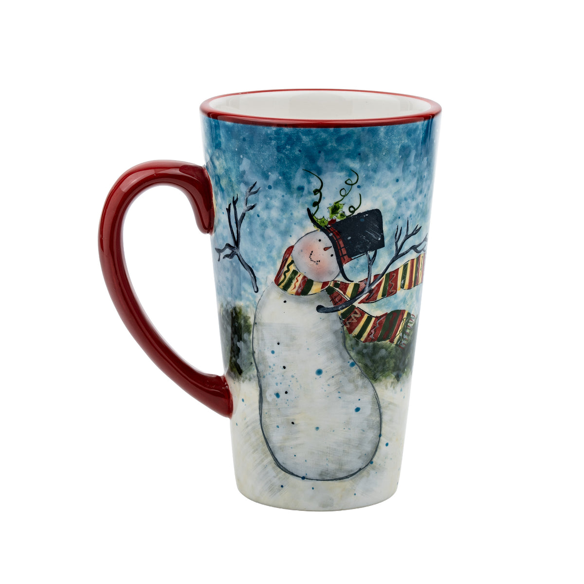 Certified International Susan Winget Snowman Latte Mug - Burgundy Rim