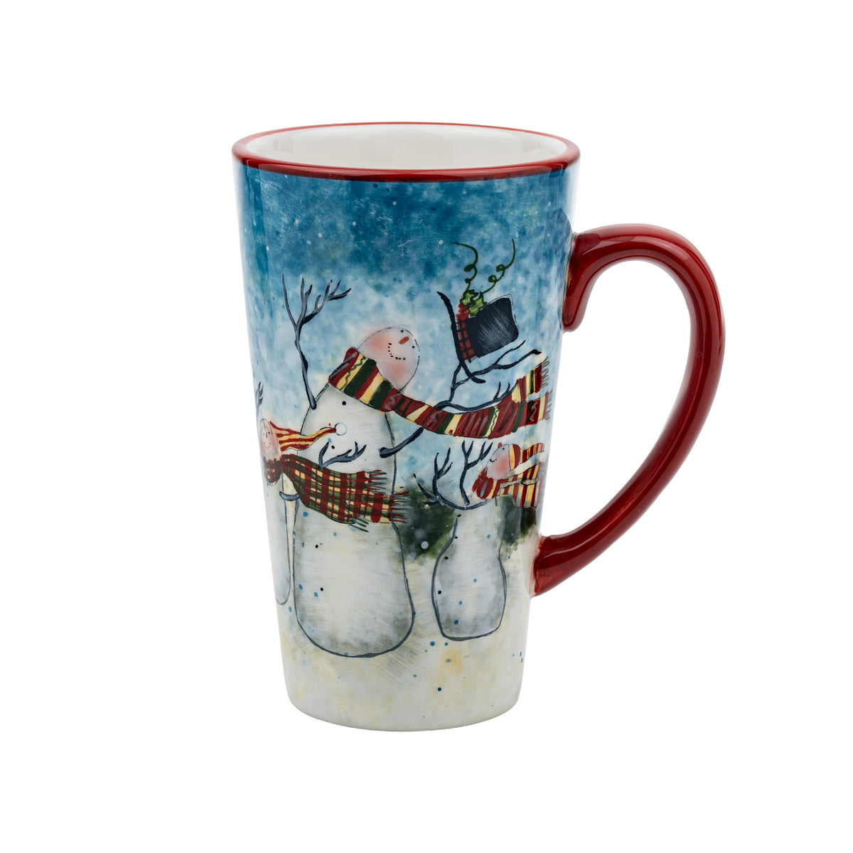Certified International Susan Winget Snowman Latte Mug - Burgundy Rim