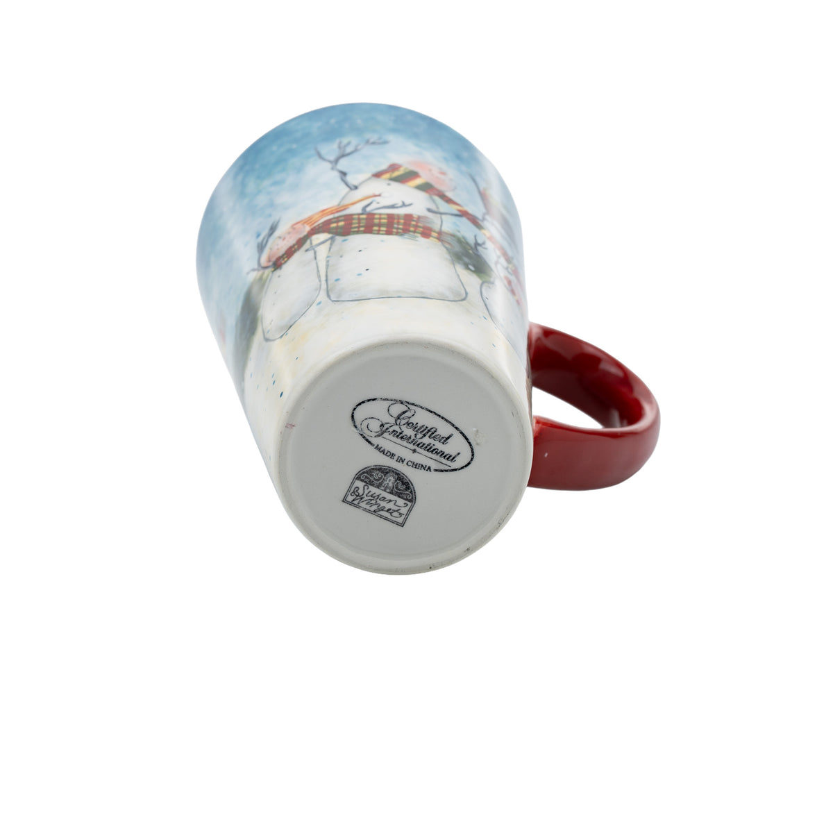 Certified International Susan Winget Snowman Latte Mug - Burgundy Rim