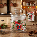 Christmas Santa and Reindeer Glass Storage Jar with Lid - Knobbed Lid
