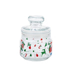 Christmas Santa and Reindeer Glass Storage Jar with Lid - Knobbed Lid