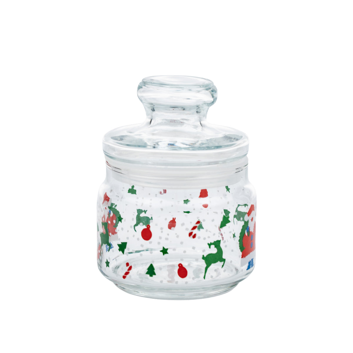 Christmas Santa and Reindeer Glass Storage Jar with Lid - Knobbed Lid