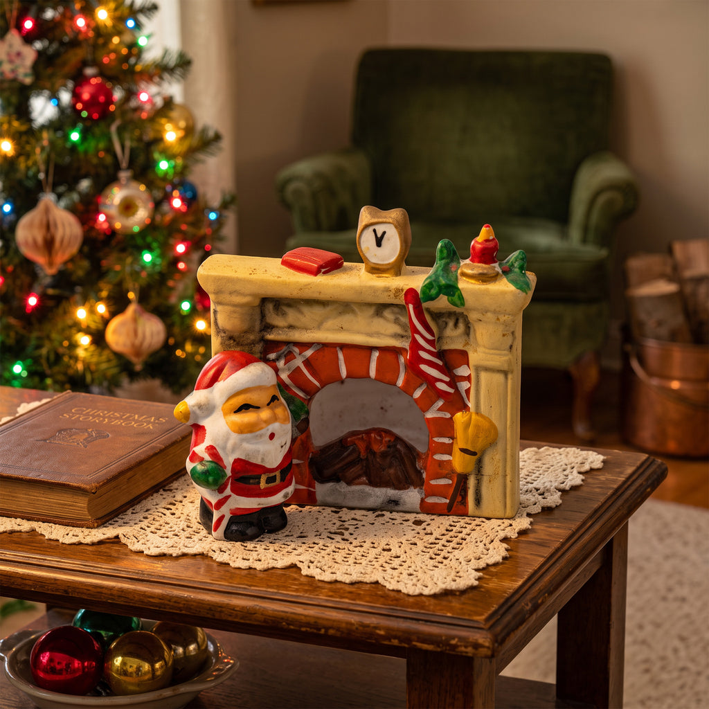 Santa Claus Fireplace Candle Holder - Holiday Mantel Accent