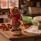 Gingerbread Girl Christmas Figurine - Waving Pose & Red Scarf