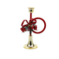 Christmas Horn-Shaped Taper Candle Holder - Bow and Jingle Bells