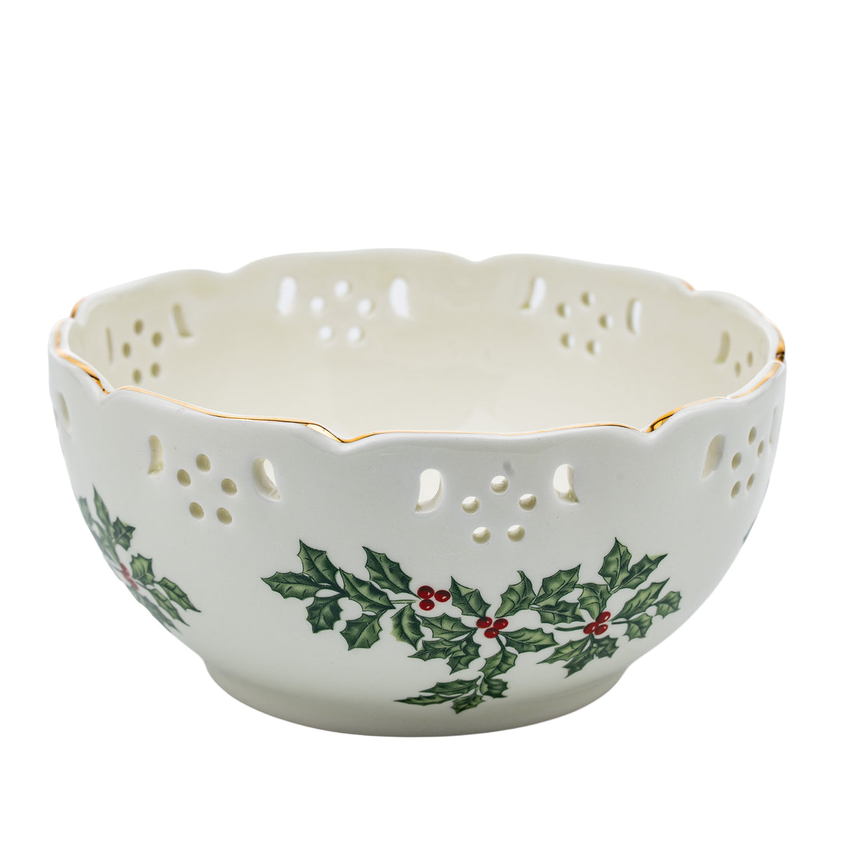 Baum Brothers Formalities Holly (Gold Trim) Pierced Bowl - Scalloped
