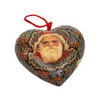 Santa Claus Heart-Shaped Hanging Christmas Ornament - Holly & Berries