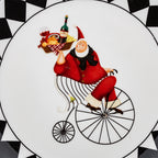 Santa Claus on a Penny-Farthing Christmas Plate - Diamond Border