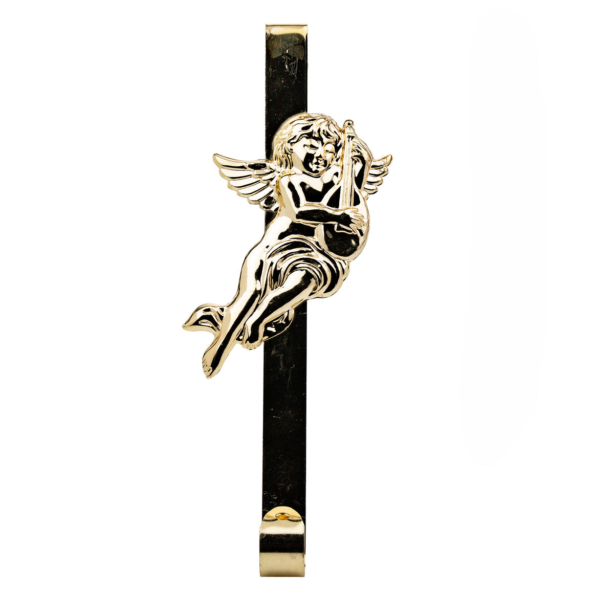 Gold-Tone Cherub Musician Over-the-Door Wreath Hanger - Winged Relief