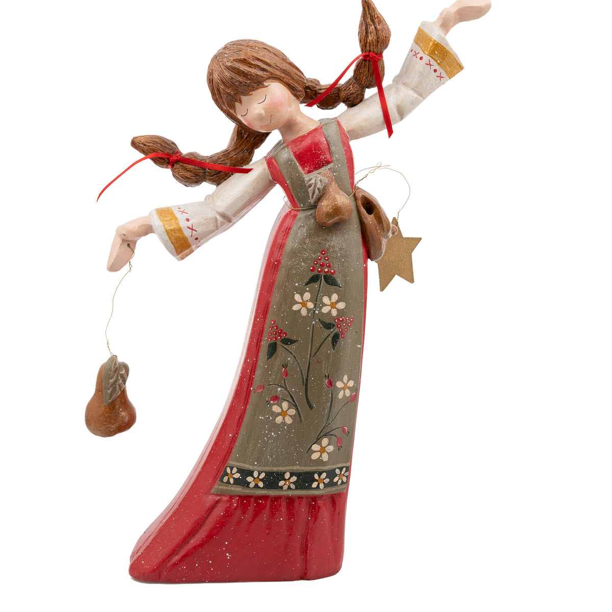 House of Hatten Girl Figurine - Braided Pigtails & Pear Motif