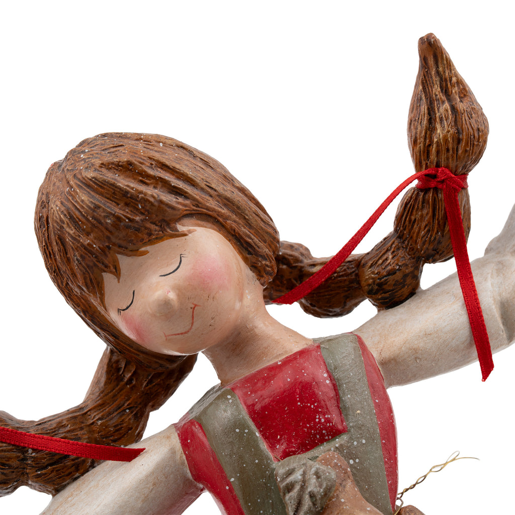 House of Hatten Girl Figurine - Braided Pigtails & Pear Motif