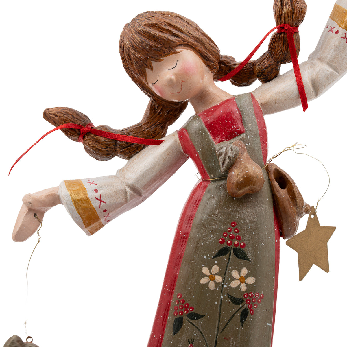 House of Hatten Girl Figurine - Braided Pigtails & Pear Motif