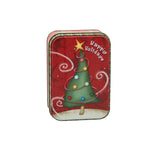 Sharla Fults Happy Holidays Christmas Tree Tin - Striped Border