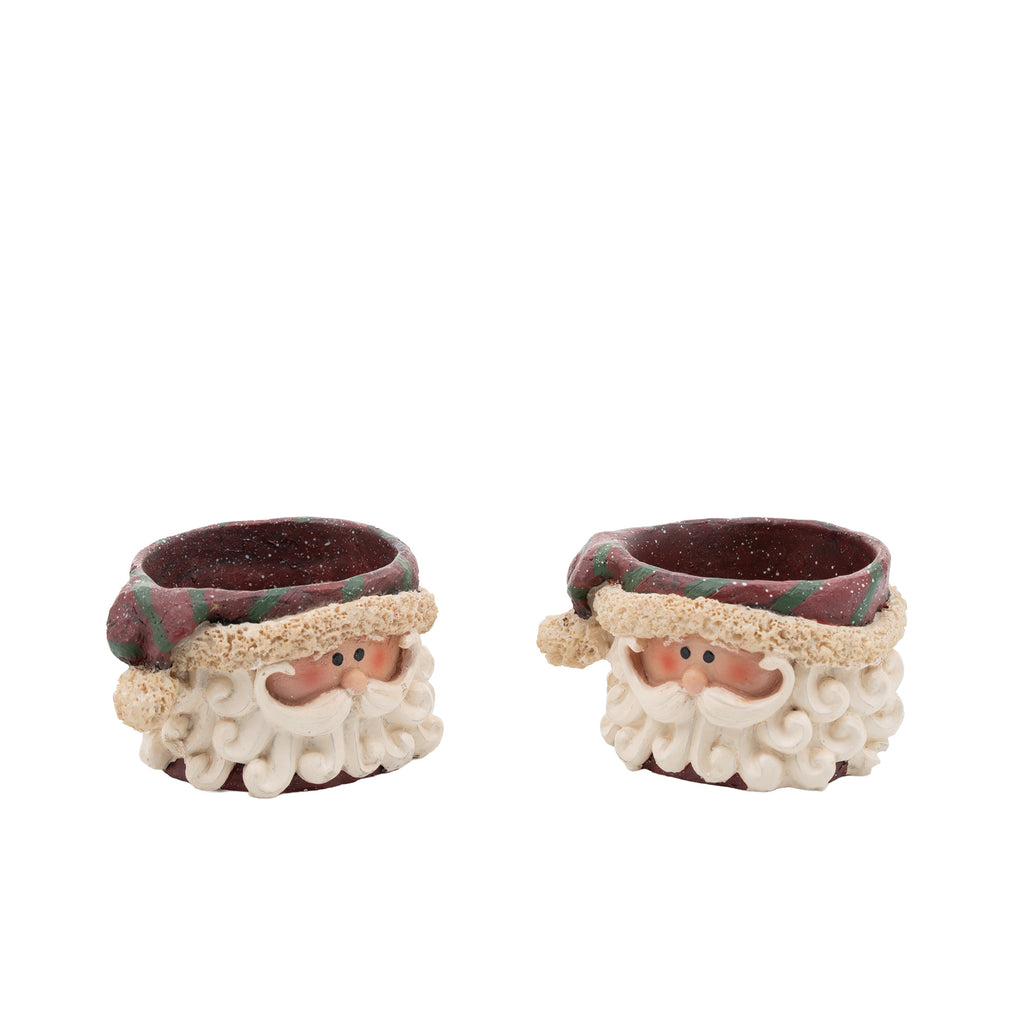 Crazy Mountain Santa Tea Light Holders - Striped Hats, Pair