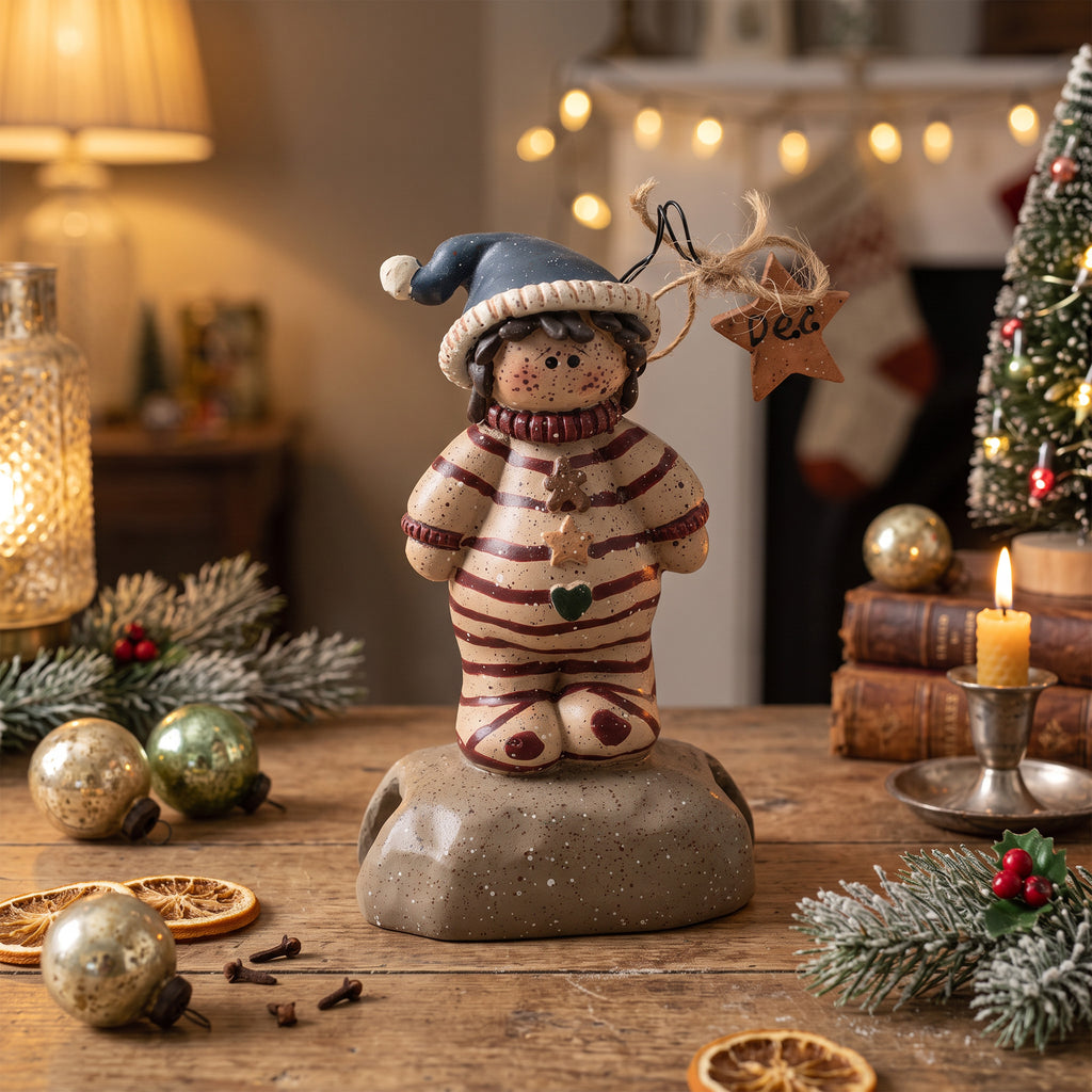 Crazy Mountain Christmas Child Figurine - Striped Pajamas and Star Tag