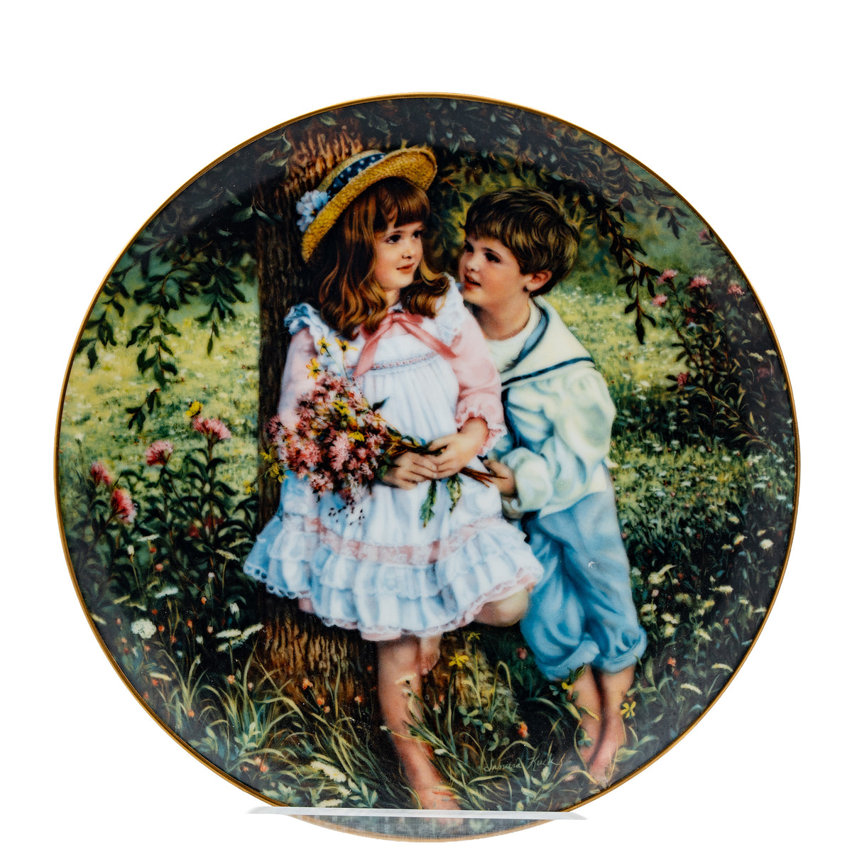 Little Sweethearts by Sandra Kuck Collector Plate - Gold-Colored Rim