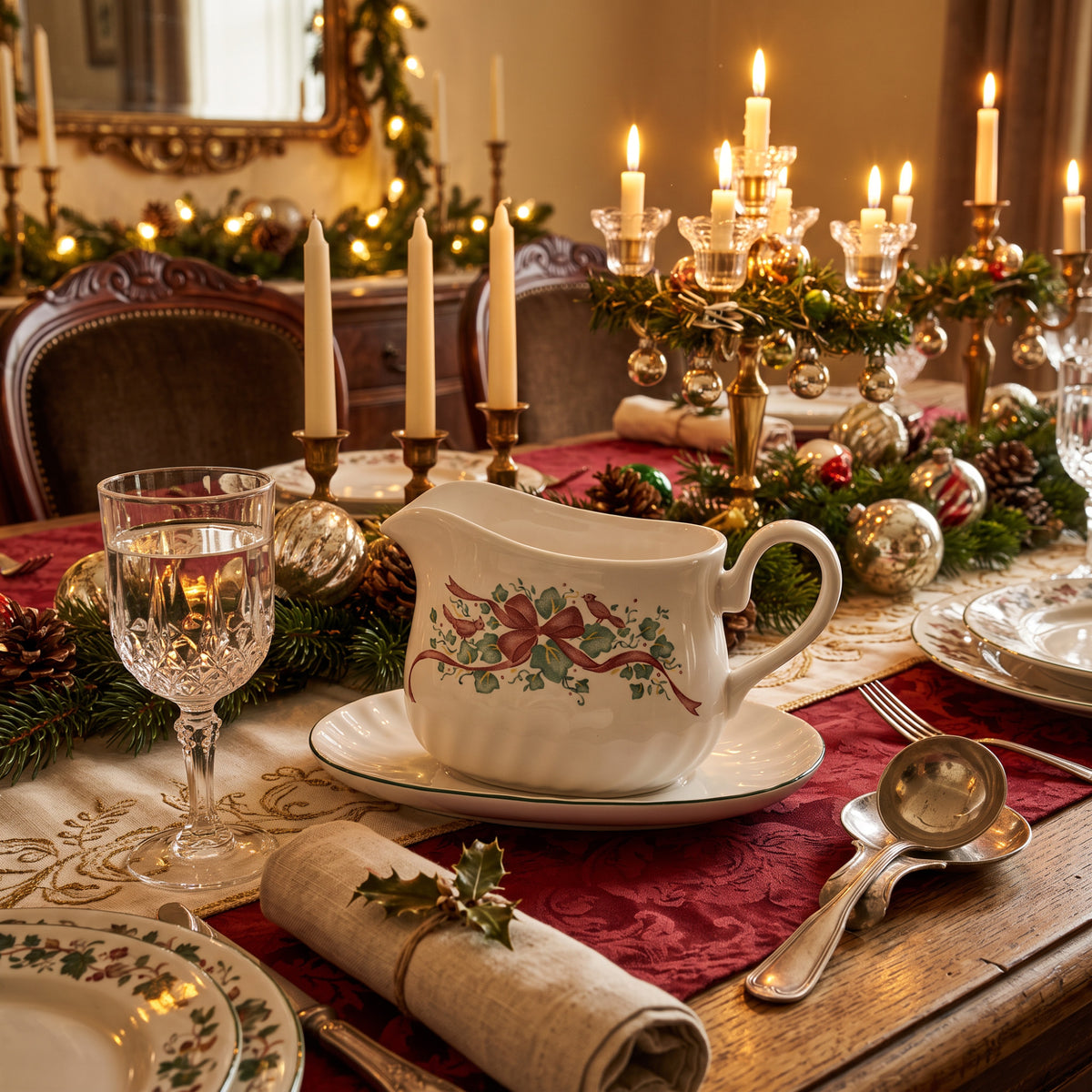 Corelle Coordinates Callaway Holiday Gravy Boat With Underplate