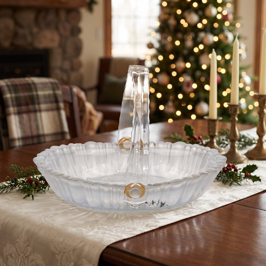 Mikasa Winter Dreams Oval Glass Basket - Frosted Woodland Scene