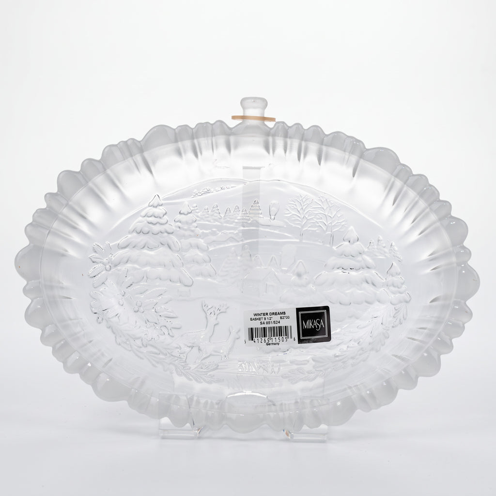 Mikasa Winter Dreams Oval Glass Basket - Frosted Woodland Scene