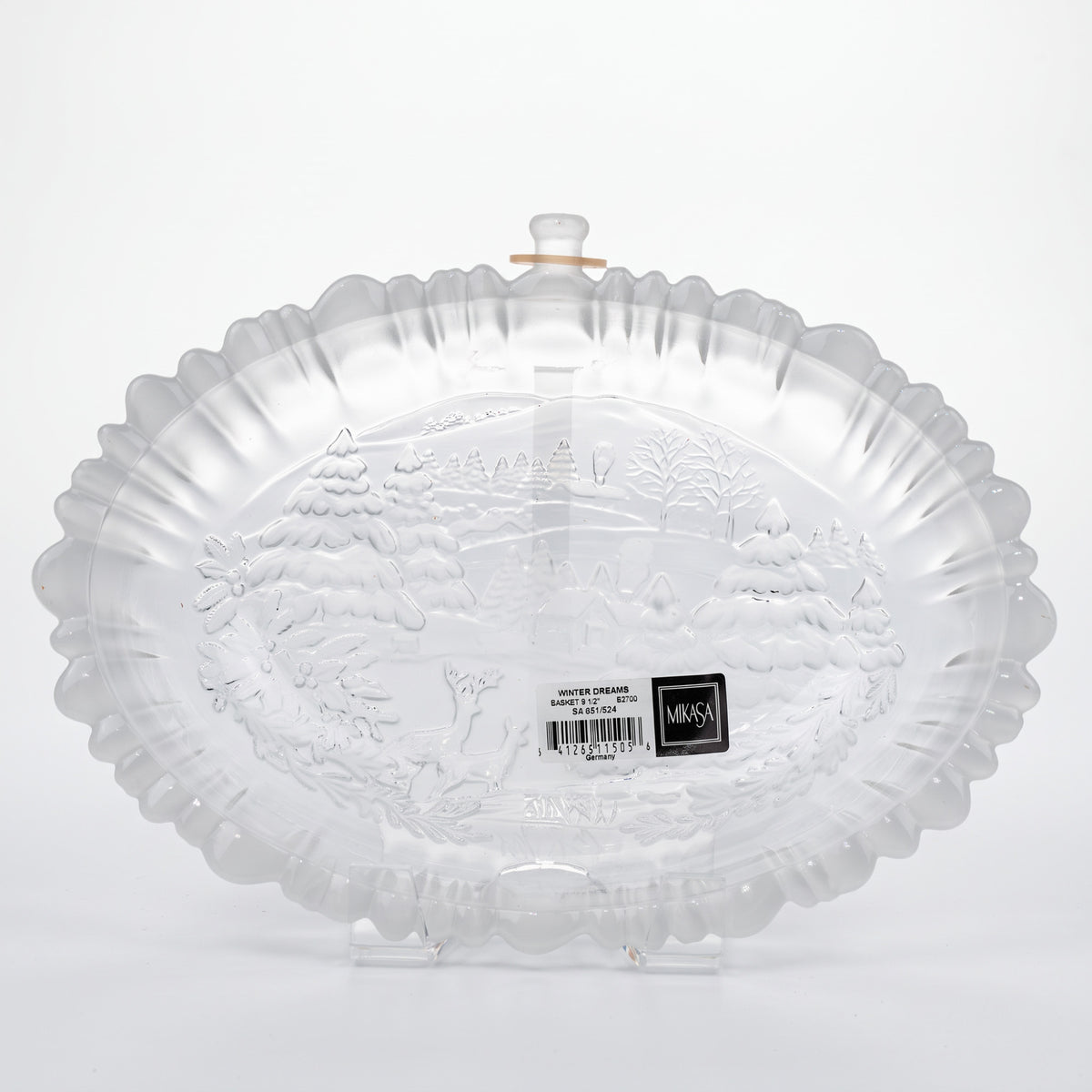 Mikasa Winter Dreams Oval Glass Basket - Frosted Woodland Scene