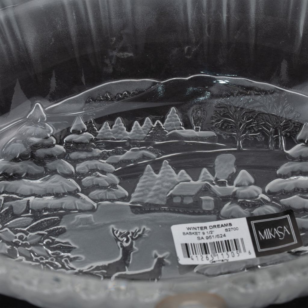 Mikasa Winter Dreams Oval Glass Basket - Frosted Woodland Scene