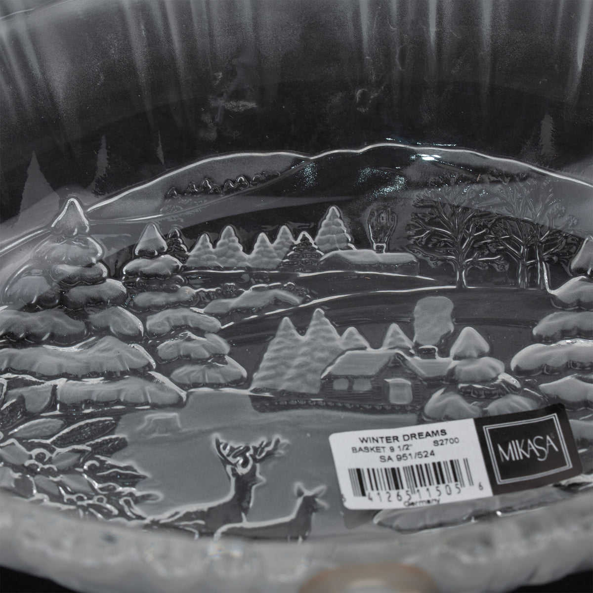 Mikasa Winter Dreams Oval Glass Basket - Frosted Woodland Scene