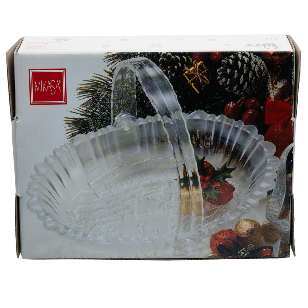 Mikasa Winter Dreams Oval Glass Basket - Frosted Woodland Scene