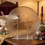 Clear Glass Christmas Tree and Holly Serving Plate - Scalloped Rim