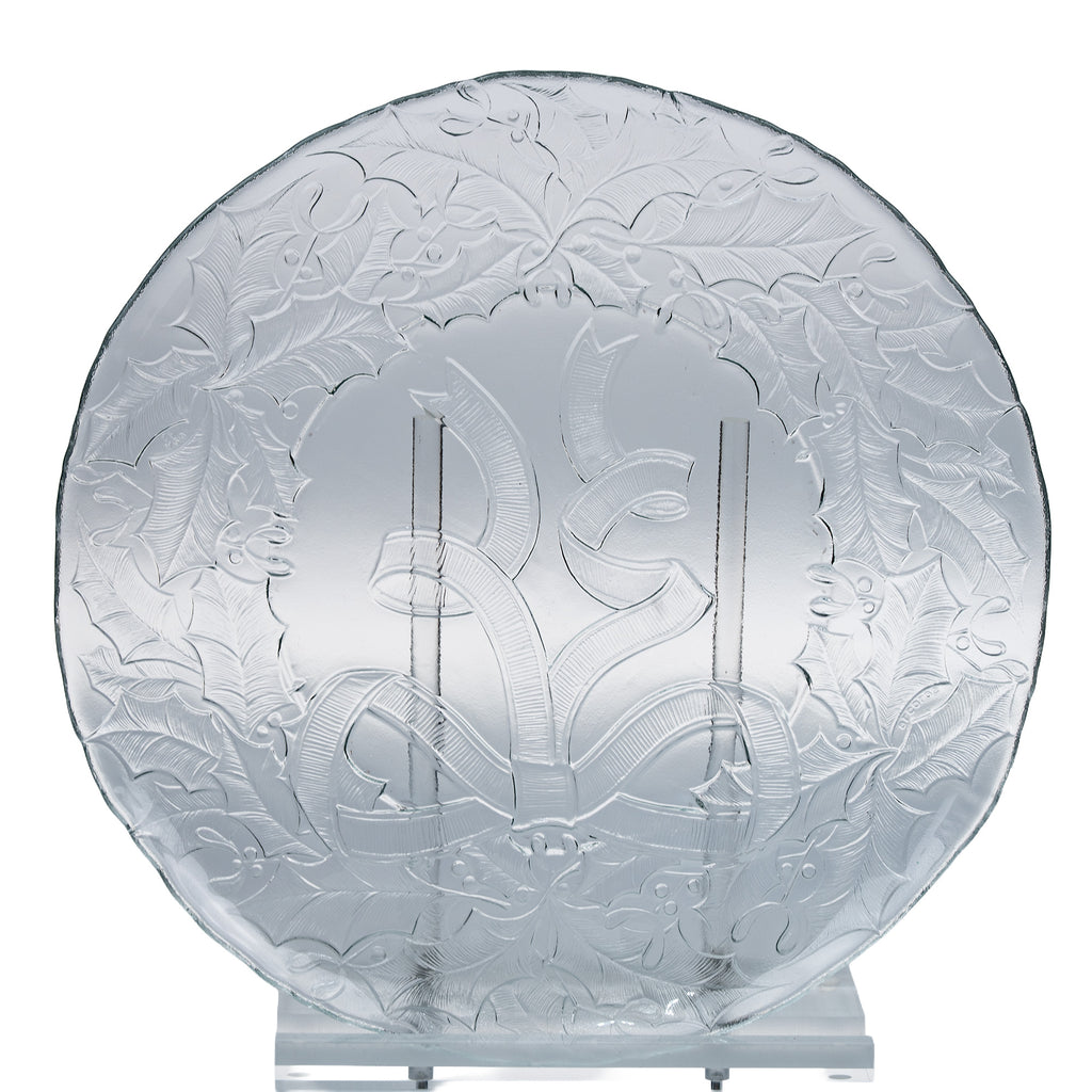 Arcoroc Holly Wreath Clear Glass Christmas Serving Platter