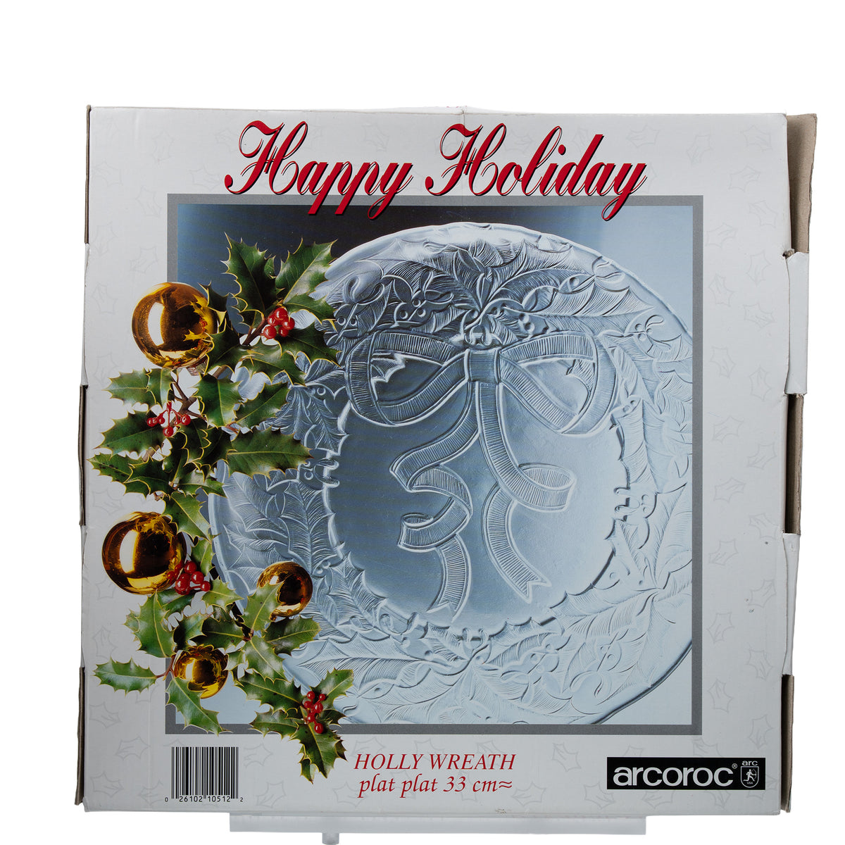 Arcoroc Holly Wreath Clear Glass Christmas Serving Platter