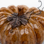 Amber-Brown Decorative Pumpkin - Metal Leaf and Curling Tendrils