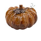 Amber-Brown Decorative Pumpkin - Metal Leaf and Curling Tendrils