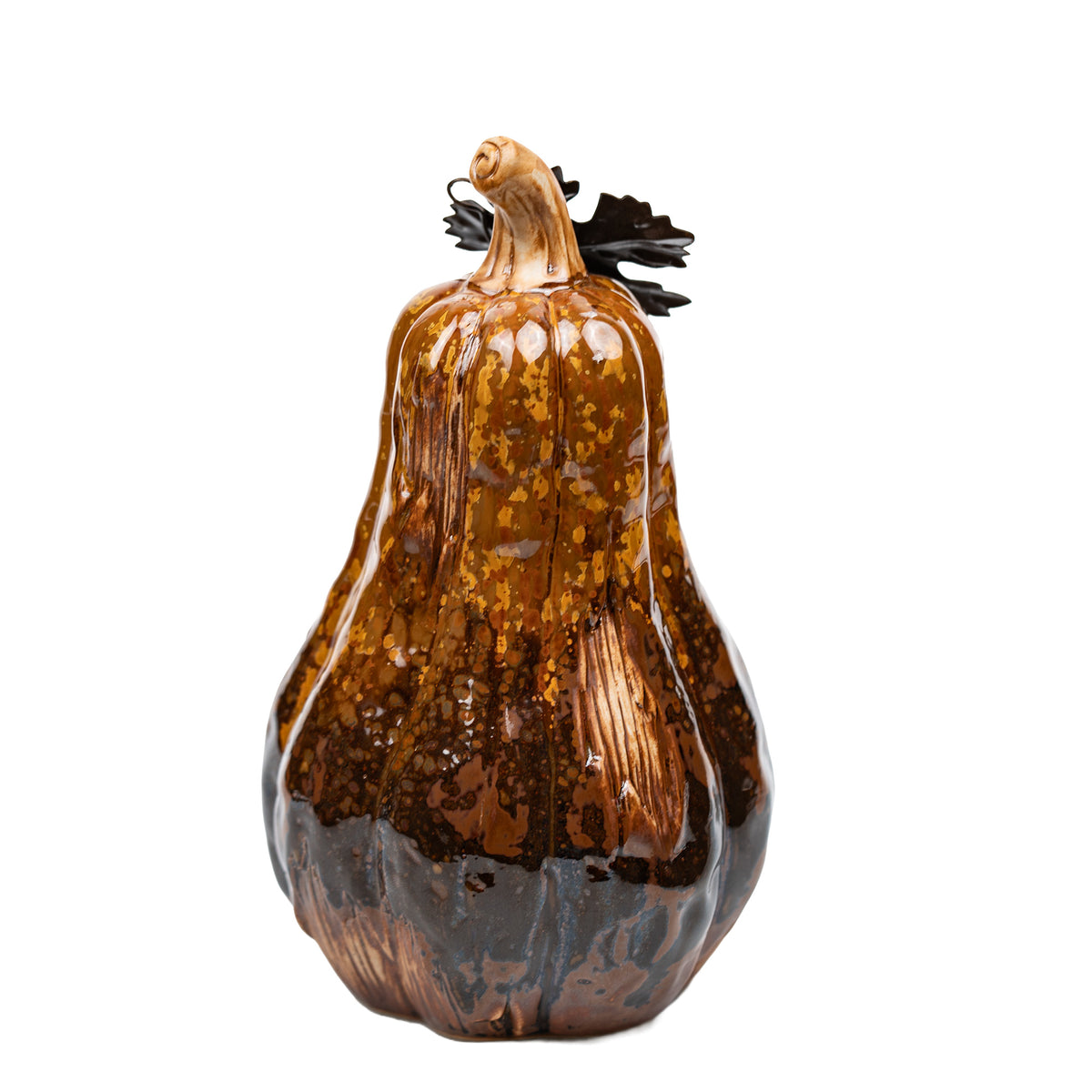 Decorative Gourd Figurine - Metal Leaves and Curling Vines