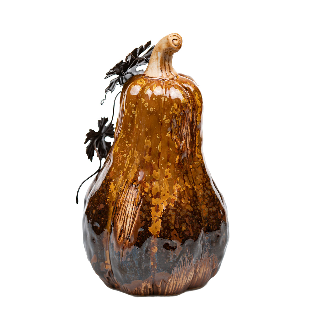 Decorative Gourd Figurine - Metal Leaves and Curling Vines