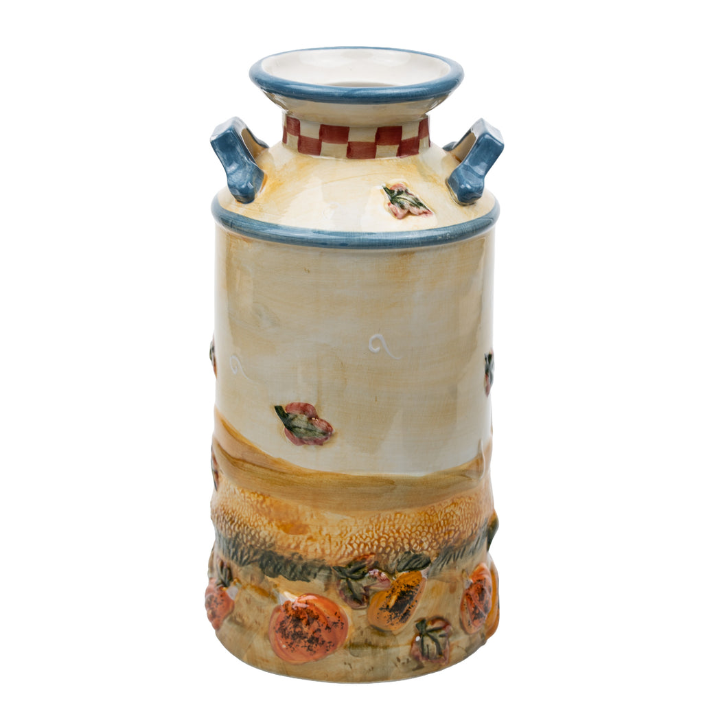 Harvest Scarecrow Ceramic Milk-Can Vase - Blue Handles