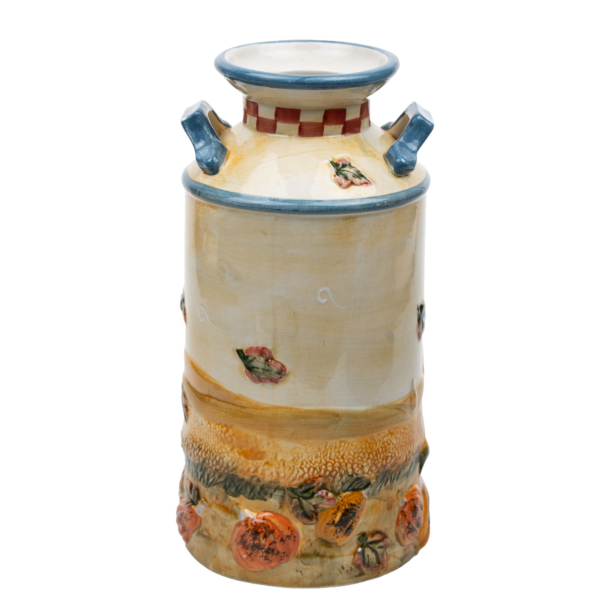 Harvest Scarecrow Ceramic Milk-Can Vase - Blue Handles