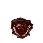 Brown Glazed Ceramic Leaf-Shaped Dish - Raised Vein Detail