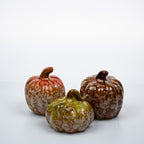Set of Three Mottled-Glaze Ceramic Pumpkin Decorations